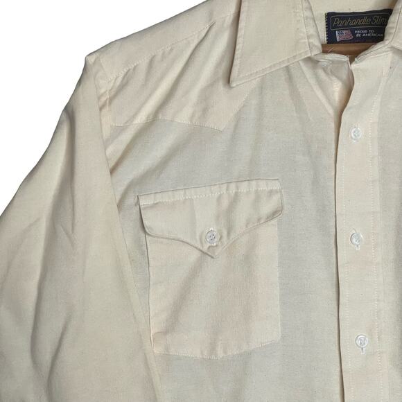 Vintage 70s Panhandle Slim Mens Size Medium Pale Yellow Western Shirt 16/33 - Picture 4 of 8